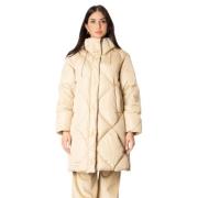 Max Mara Weekend Lång Pufferjacka - Cacha Färg Beige, Dam