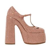 Casadei Beige platform Mary Jane pumps med kristaller Beige, Dam