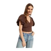 Free People Brun puffärmstopp Brown, Dam