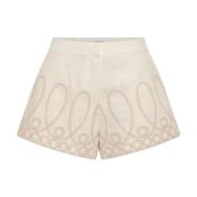 Ixiah Kräm Linneblandning Broderade Shorts White, Dam