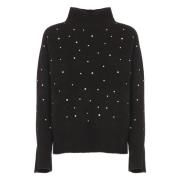 Vanisé Svart Kashmir Turtleneck Tröja med Strass Black, Dam