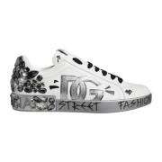 Dolce & Gabbana Vit Silver Läder Sneakers Logodetaljer White, Herr