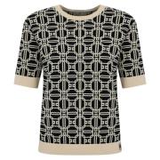 Elisabetta Franchi Kortärmad Jacquard Topp med Logotyptryck Multicolor...