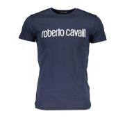 Roberto Cavalli Blå T-shirt med korta ärmar och logotyp Blue, Herr