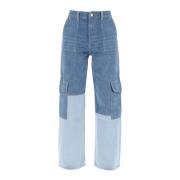 Ganni Lastficka Två-Ton Denim Jeans Blue, Dam