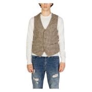 Gianni Lupo Beige V-Neck Button-Up Gilet Beige, Herr