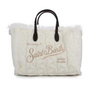 MC2 Saint Barth Vit Stickad Shopper Väska med Fransar White, Dam