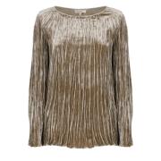 Antonelli Firenze Beige Velvet Sweater Rund Hals Långa ärmar Beige, Da...