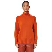 Alpha Studio Kashmir Turtleneck med ribbstickning Orange, Dam