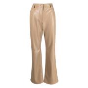 Msgm Casual Beige Faux Leather Byxor Beige, Dam