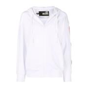 Love Moschino Vit Bomull Stickad Jacka Tröja Hoodie White, Dam