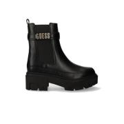 Guess Svart Logotyp Metall Boot Black, Dam