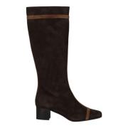 Carel Suede High Boots med Square Heel Brown, Dam