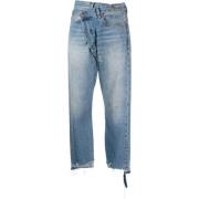 R13 Blå Straight Jeans Cross Over Stil Blue, Dam