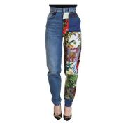 Dolce & Gabbana Blå Jacquard Majolica Högmidjade Jeans Blue, Dam