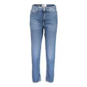 Calvin Klein Hög Midja Denim Jeans, Broderad, Vintage Stil Blue, Dam