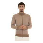 Gran Sasso Merino Wool Zip Cardigan med Kontrastdetaljer Brown, Herr