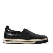 Dolce & Gabbana Elegant lågtoppsneakers i krokodilläder Black, Herr