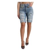 Dolce & Gabbana Hög midja dekorerade Bermuda denim shorts Blue, Dam