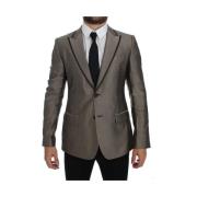 Dolce & Gabbana Brun Silke Slim Fit Blazer Brown, Herr