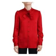 Dolce & Gabbana Röd Ascot Krage Långärmad Blus Red, Dam