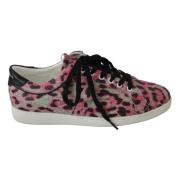 Dolce & Gabbana Rosa Leopardmönstrade Lädersneakers Pink, Dam