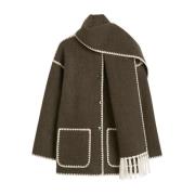 TotêMe Broderad Scarf Jacket Brown, Dam