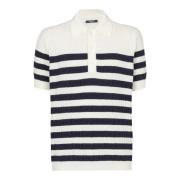 Balmain Randig stickad polotröja med monogram White, Herr