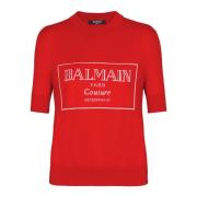 Balmain Couture tvåfärgad stickad topp Red, Dam