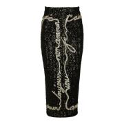 Balmain Paljett midi kjol med 'Love Letter' broderi Black, Dam