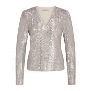 RUE de Femme Elegant Paljett V-Hals Blus Silvergrå Gray, Dam