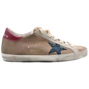 Golden Goose Brun Blå Glitter Superstar Sneakers Beige, Dam