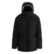 Woolrich Svart huva parka med dragsko i midjan Black, Herr