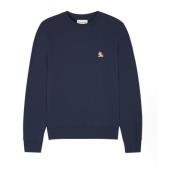 Maison Kitsuné Fox Head Patch Bomullsweatshirt Blue, Herr