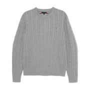 Tommy Hilfiger Heather Grey Cable Knit Sweater Gray, Herr