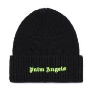 Palm Angels Svart Broderad Logotyp Stickad Mössa Black, Herr