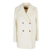 Max Mara Studio Vit Kent Kappa med Breda Revers White, Dam