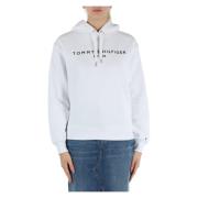 Tommy Hilfiger Bomullshoodie med logobroderi White, Dam