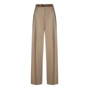 Max Mara Beige Ullblandade Byxor med Dubbel Veck Beige, Dam