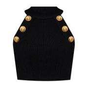 Balmain Kort topp med dekorativa knappar Black, Dam