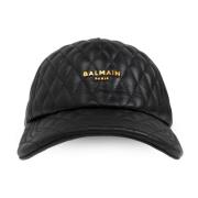 Balmain Läderbasebollkeps Black, Herr