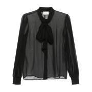 Saint Laurent Svart silke chiffon blus Black, Dam