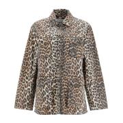 Ganni Leopard Print Canvas Overshirt Brown, Dam