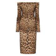 Dolce & Gabbana Leopardmönstrad Off-Shoulder Klänning Brown, Dam