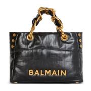 Balmain Liten 1945 Mjuk toteväska i sprucket kalvskinn Black, Dam