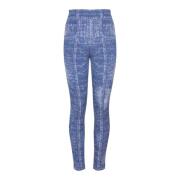 Balmain Jacquardstickade leggings med denim effekt Blue, Dam