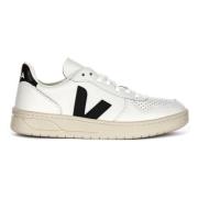 Veja Vit Svart Läder Court Trainers Kvinnor White, Dam