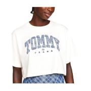 Tommy Hilfiger Avslappnad Cropped T-shirt med Distinkt Logotyp White, ...