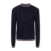 Moncler Blå Rund Hals Tricot Tröja Blue, Herr