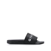 Givenchy Svarta Logoslides Platta Gummisandaler Black, Dam